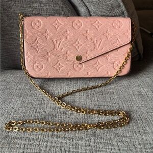 Louis Vuitton Pink Embossed Clutch with Gold Chain